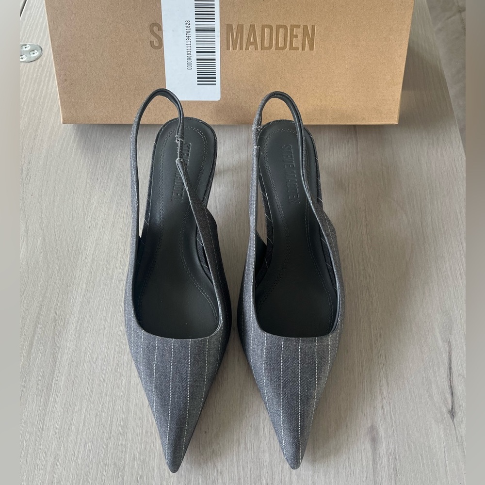 Steve Madden Charcoal Pinstripe Slingback Heels